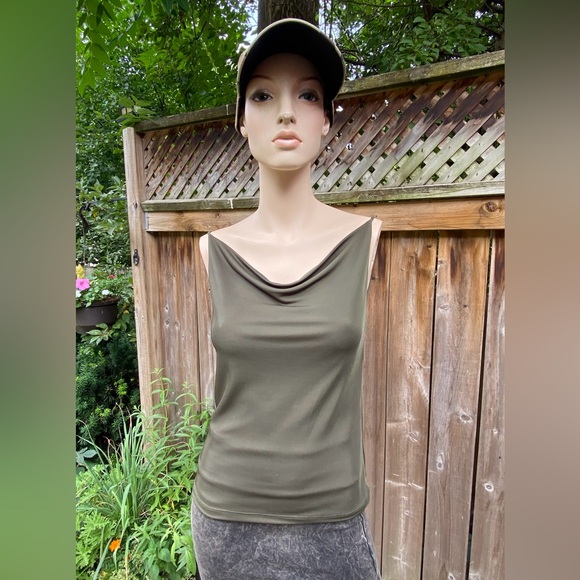 Y2K Army Green Cowl Neck Tank Top - Picture 8 of 9